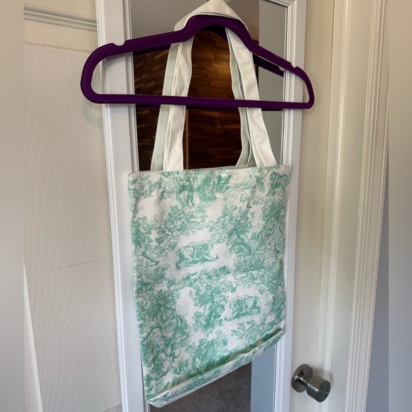 NEW💚Dior TOILE DE JOUY Novelty Tote Eco bag White Green